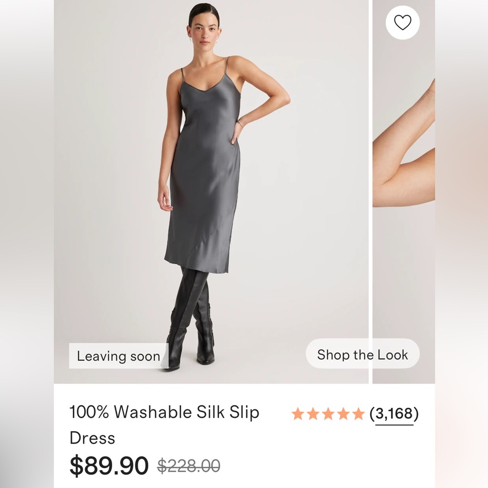 Quince Washable Elegant Gray Silk Slip Dress XS